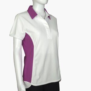 Nivo Sports Women’s Size S White Purple Golf Polo Shirt UV UPF 40 Quick Dry New
